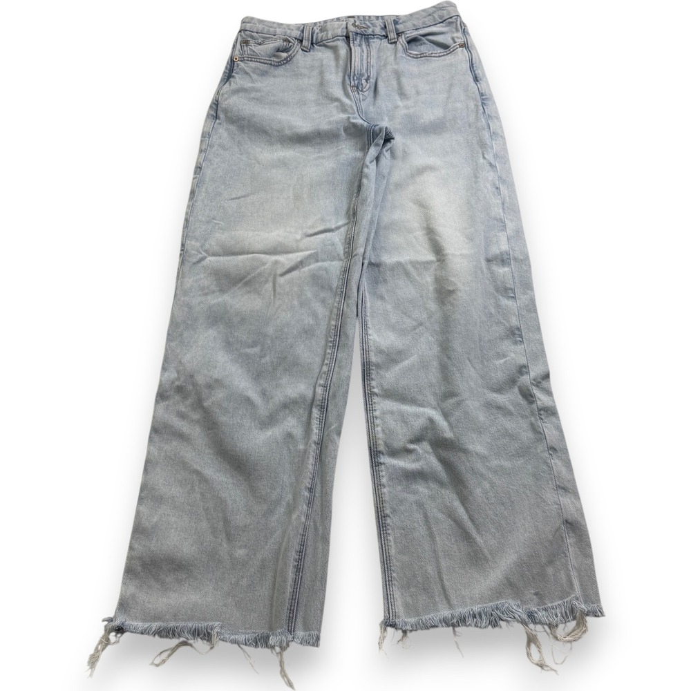 American Eagle Curvy Stovepipe Jean Light Wash Frayed Hem Wide Leg Womens Size 8